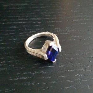 Sterling silver, faux sapphire ring